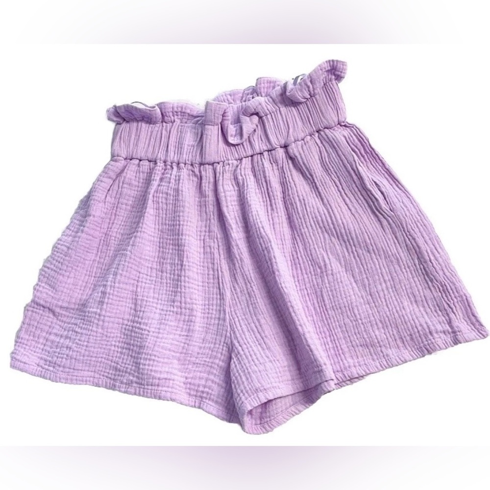 MABLE Lilac Paperbag Waist Cotton Shorts Size Small - Picture 1 of 7